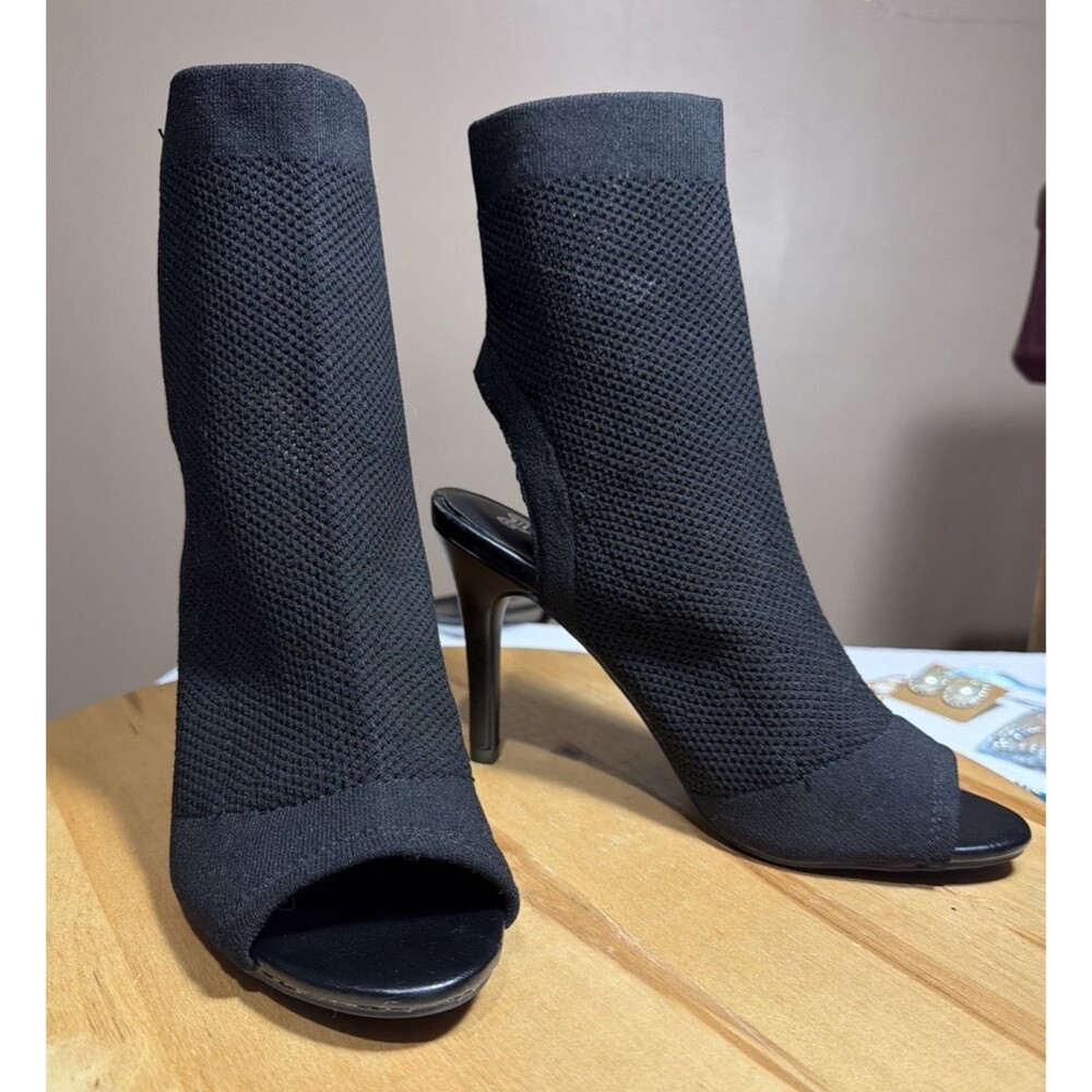 Brash Black Knit Peep Toe Sock Bootie Stiletto Heels Women's Size 6